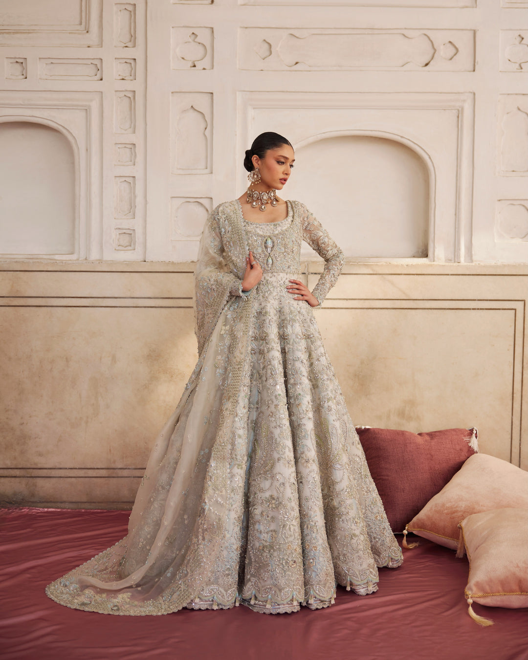 Premium Pakistani Bridal Dress in Ivory Wedding Gown Style