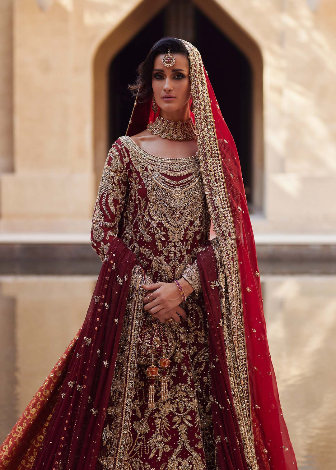 Premium Pakistani Bridal Dress in Jamawar Lehenga Kameez Style