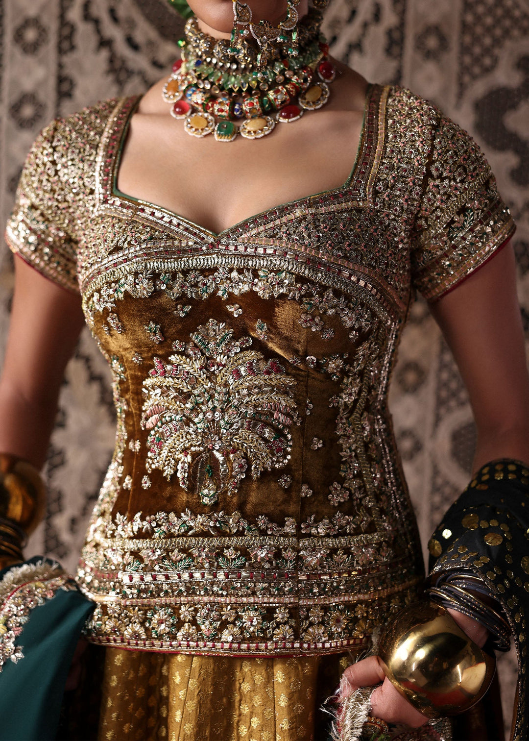 Premium Pakistani Bridal Dress in Mustard Choli Lehenga Style