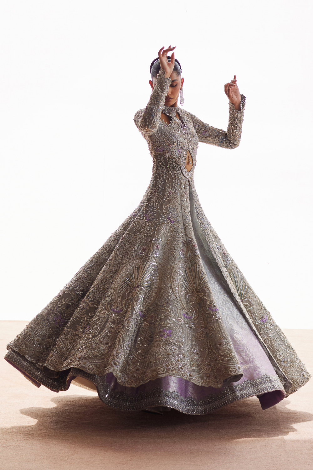 Premium Pakistani Bridal Dress in Open Gown and Lehenga Style