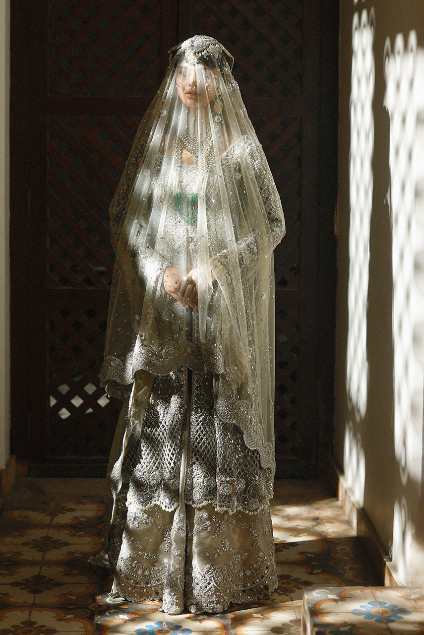 Premium Pakistani Bridal Dress in Open Gown and Lehenga Style