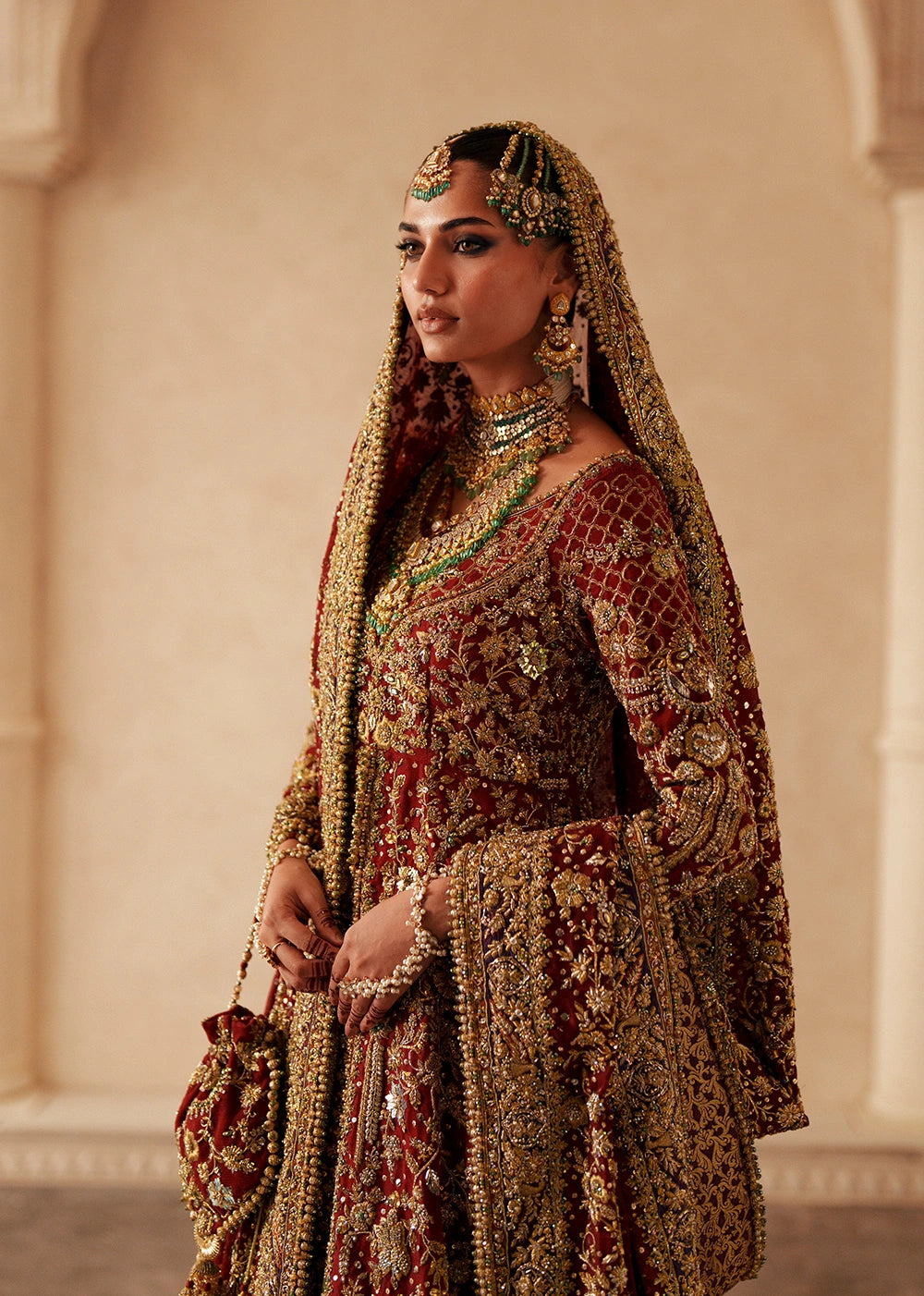 Premium Pakistani Bridal Dress in Open Gown and Lehenga Style