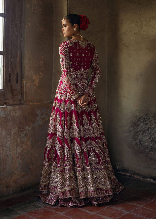 Pakistani Bridal Dress in Open Gown and Lehenga Style – Nameera by Farooq