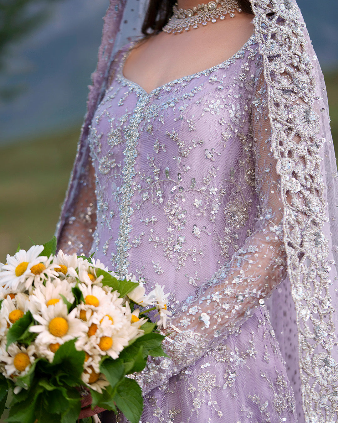 Premium Pakistani Bridal Dress in Open Gown and Lehenga Style