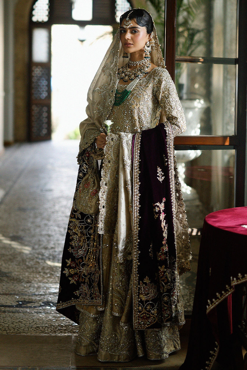 Premium Pakistani Bridal Dress in Open Pishwas Lehenga Style