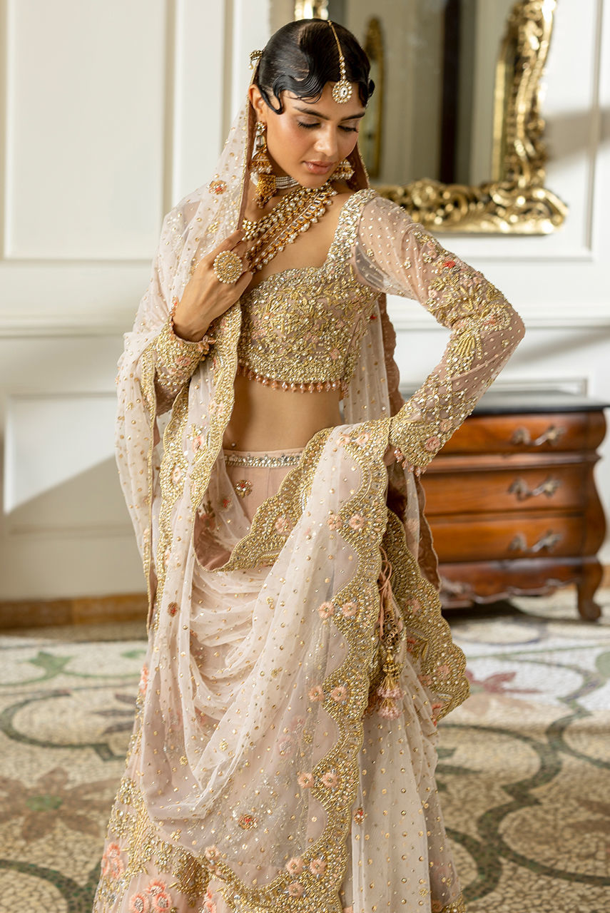 Premium Pakistani Bridal Dress in Pink Choli and Lehenga Style