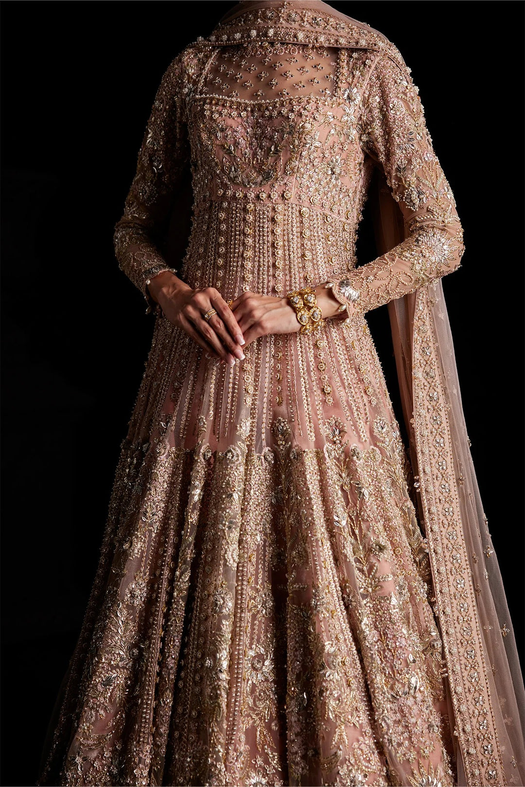 Premium Pakistani Bridal Dress in Pink Pishwas Lehenga Style