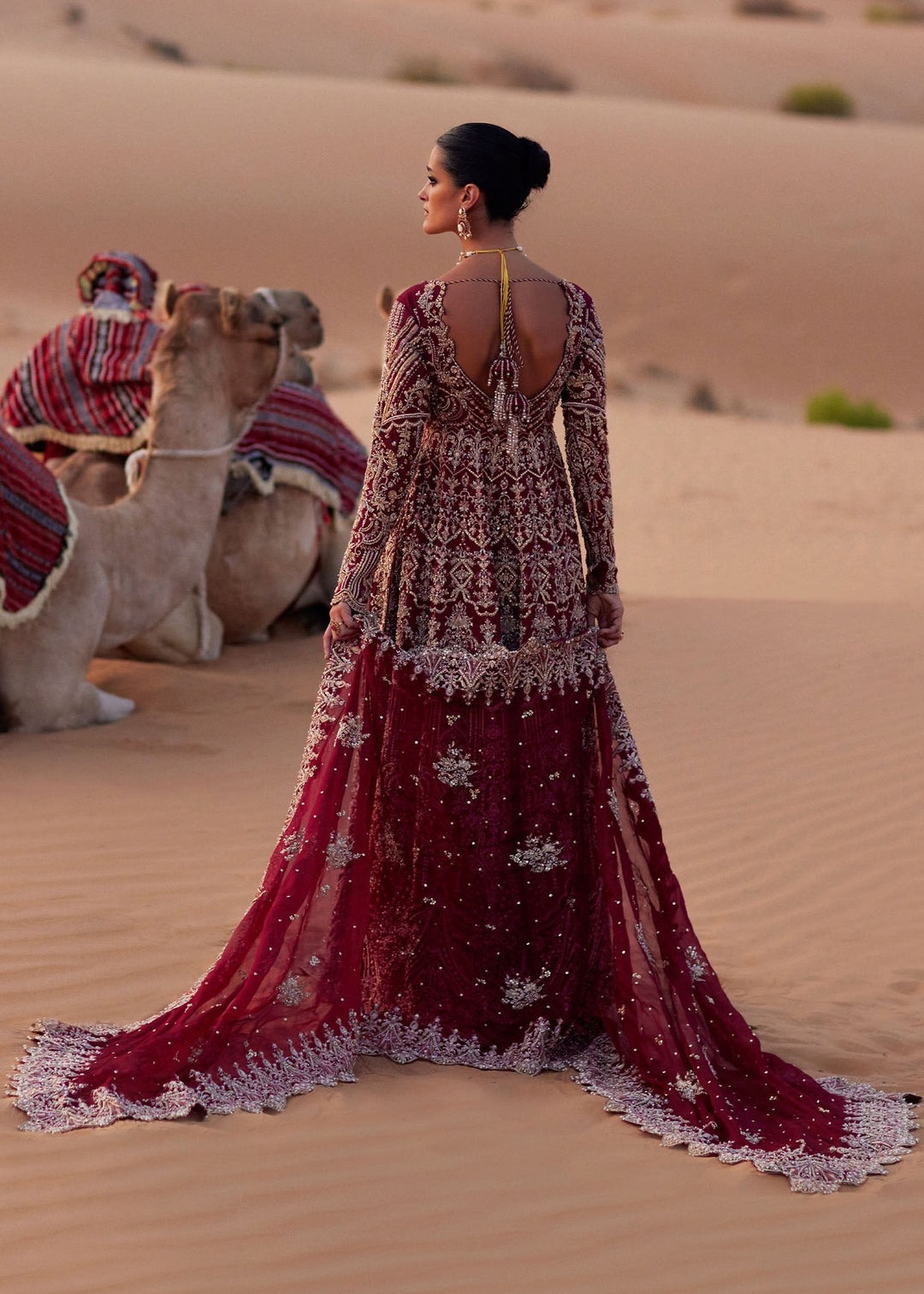 Premium Pakistani Bridal Dress in Pishwas and Red Lehenga Style