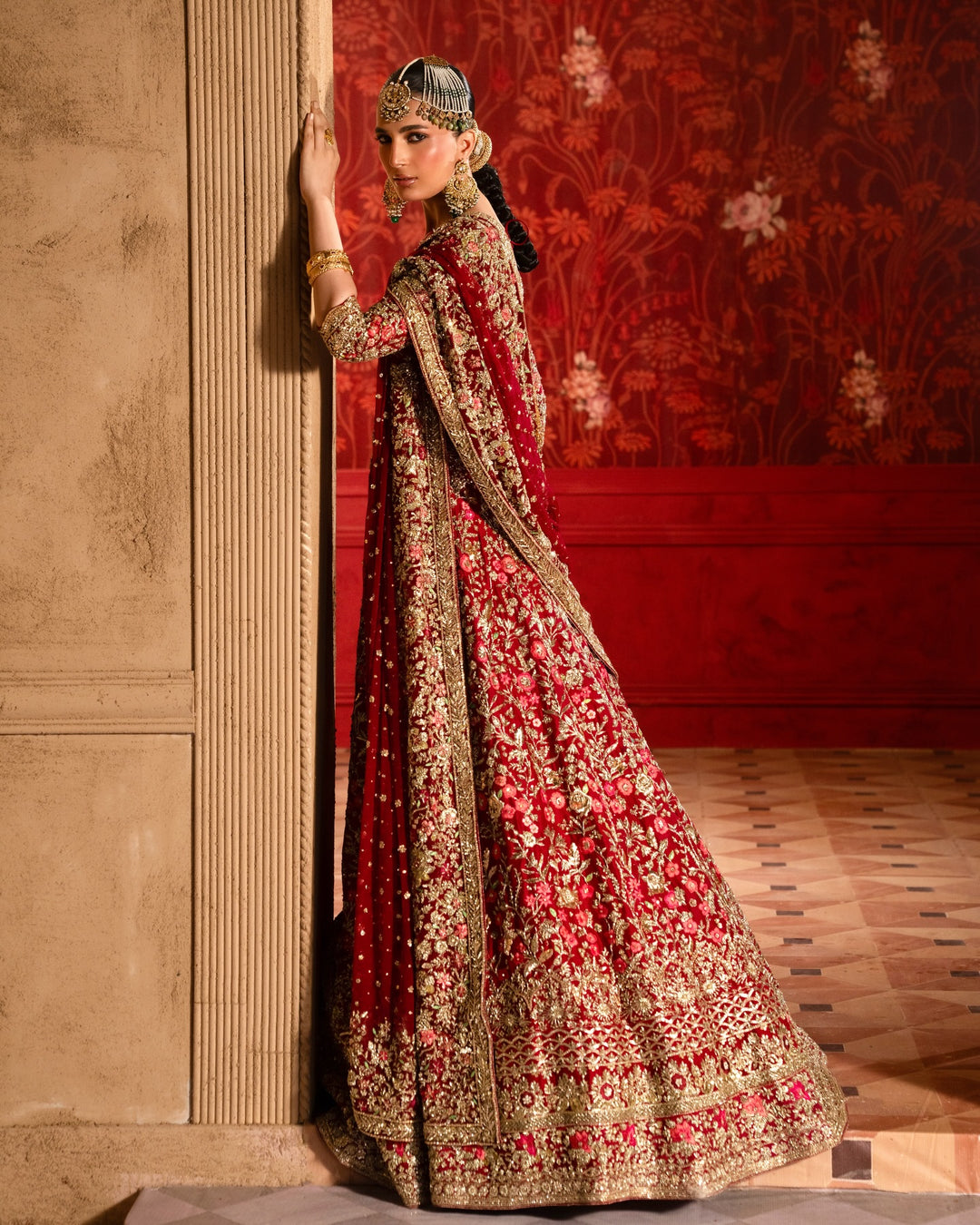 Premium Pakistani Bridal Dress in Red Choli and Lehenga Style