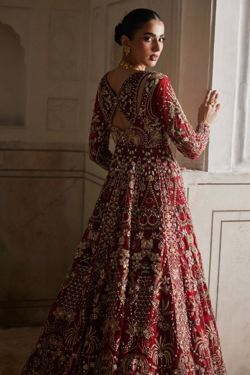 Premium Pakistani Bridal Dress in Red Gown and Lehenga Style