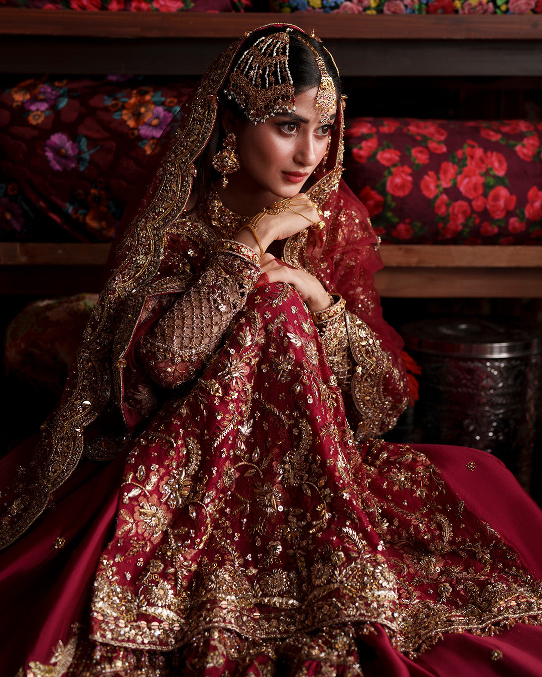 Premium Pakistani Bridal Dress in Red Lehenga Kameez Style