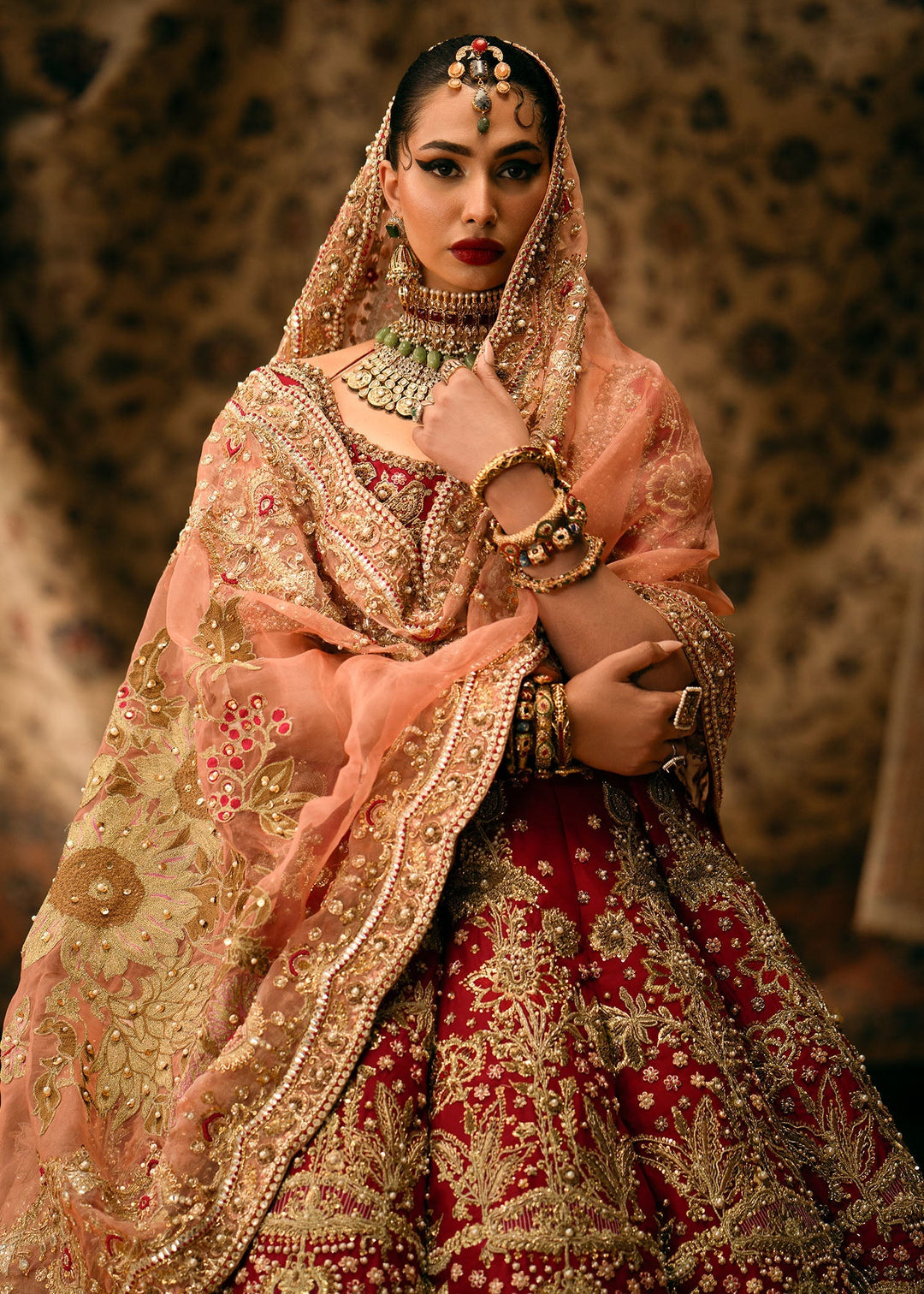 Red Pishwas Style Pakistani Bridal Lehenga for Weddings