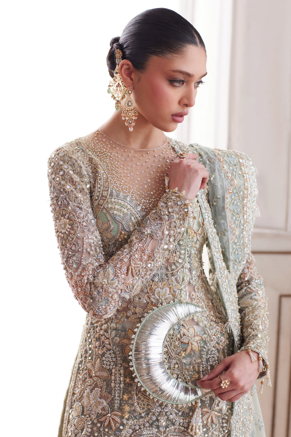 Premium Pakistani Bridal Dress in Short Shirt and Lehenga Style