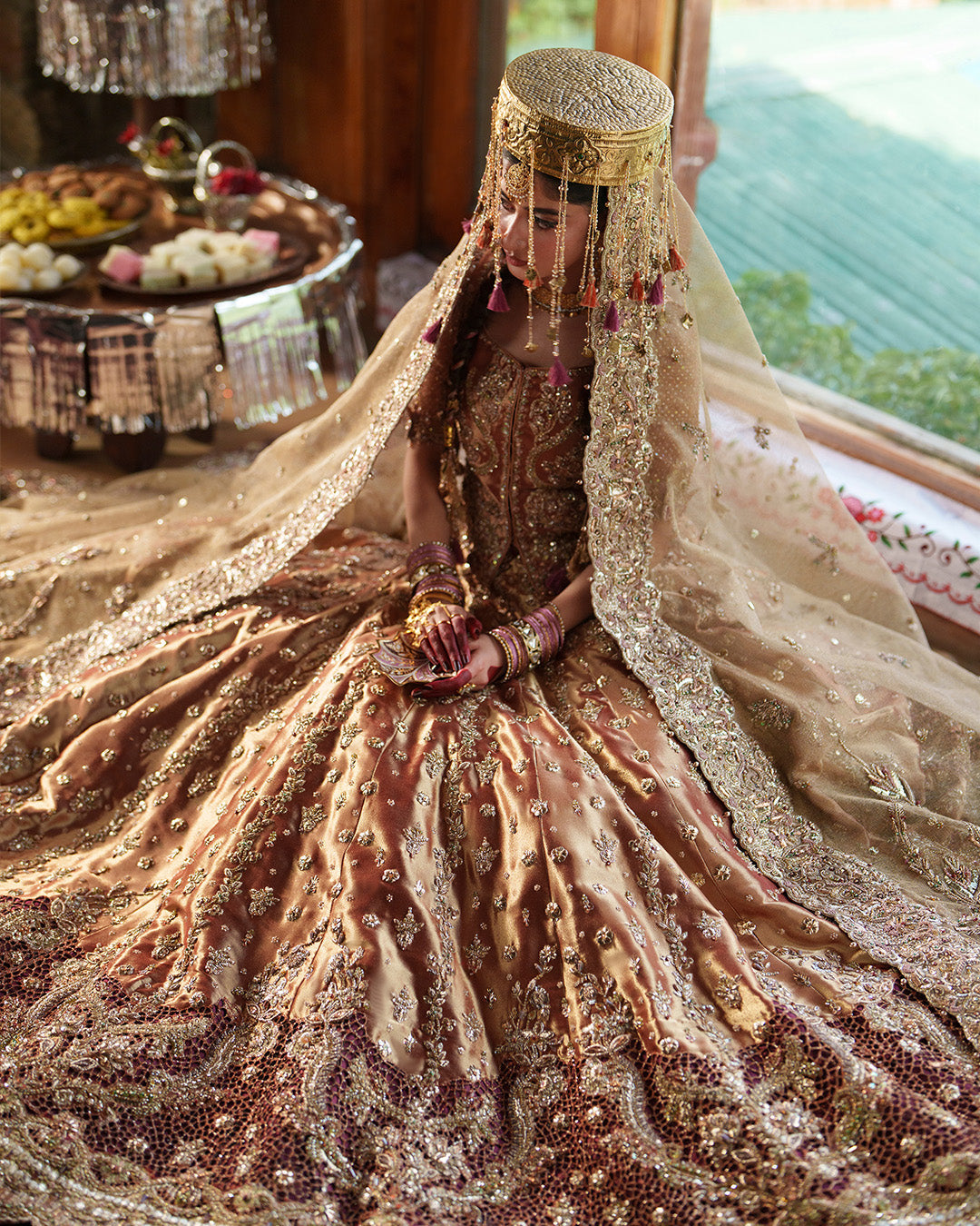 Premium Pakistani Bridal Dress in Tissue Shirt Lehenga Style
