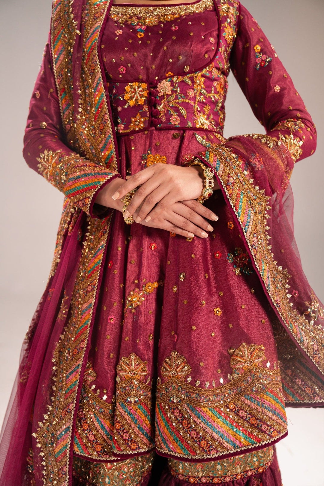 Premium Pakistani Bridal Dress is Gharara and Peplum Style