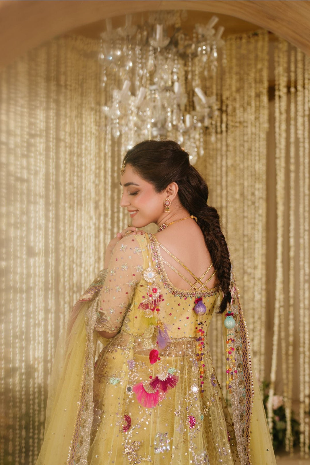 Premium Pakistani Bridal Mehndi Dress in Yellow Gown Style