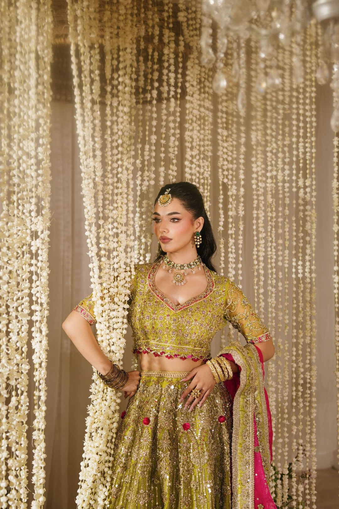Premium Pakistani Bridal Mehndi Outfit in Choli Lehenga Style
