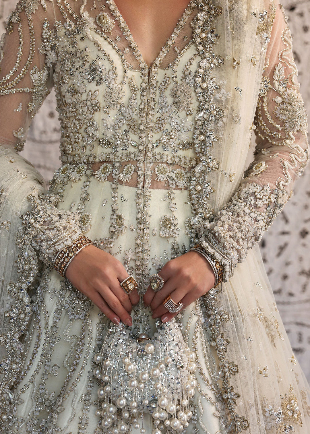 Premium Pakistani Bridal Nikkah Dress in Pishwas Lehenga Style