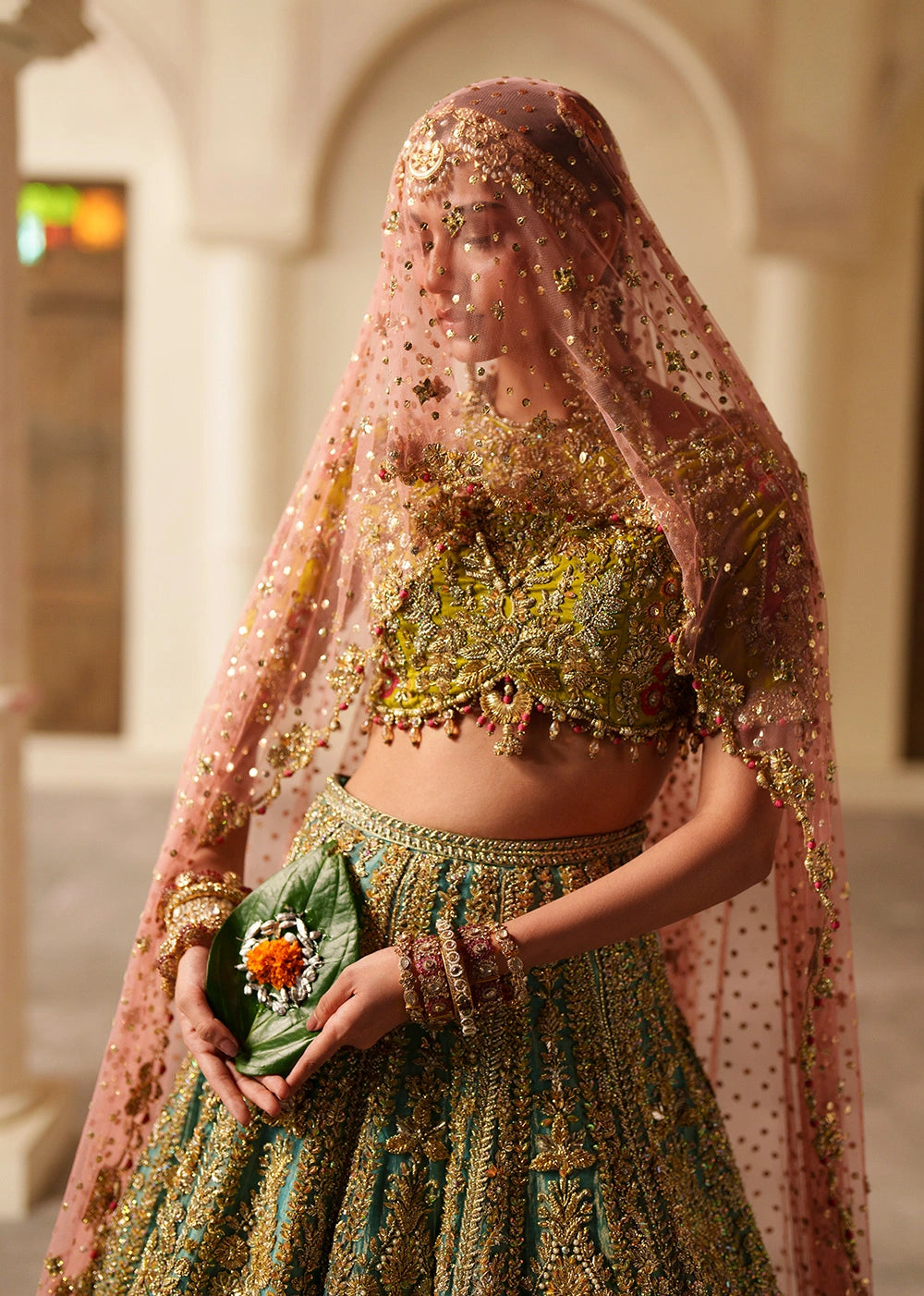 Premium Pakistani Bridal Outfit in Choli Lehenga Dupatta Style