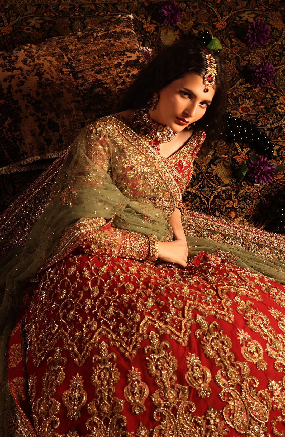 Premium Pakistani Bridal Red Choli Dupatta and Lehenga Dress