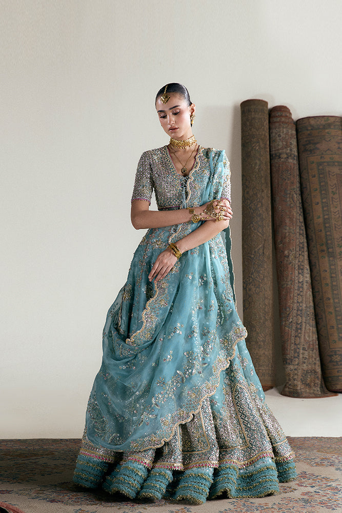Sky Blue Pakistani Bridal Lehenga - Elegant Pishwas Design