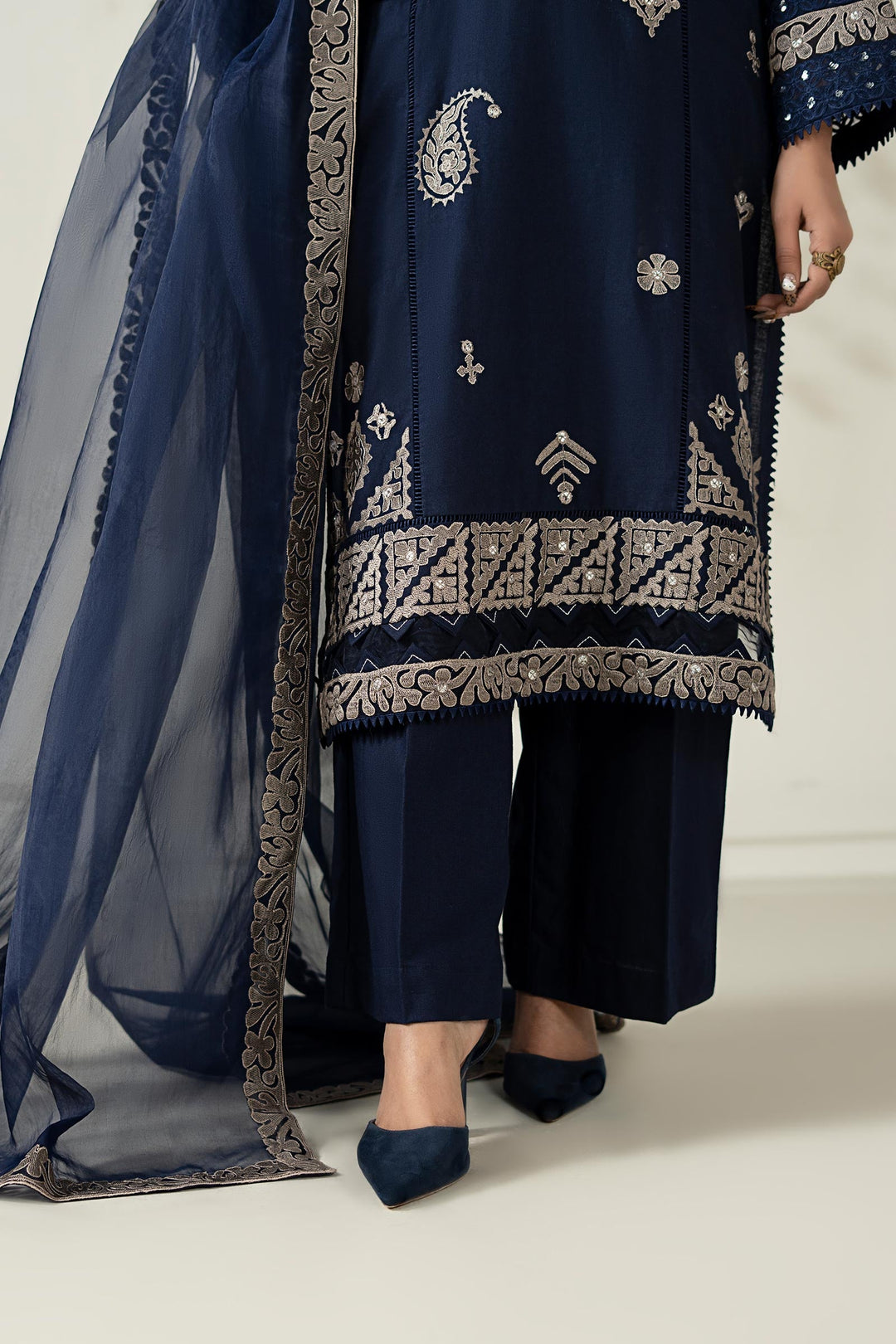 Premium Pakistani Party Wear in Embroidered Marina Suit