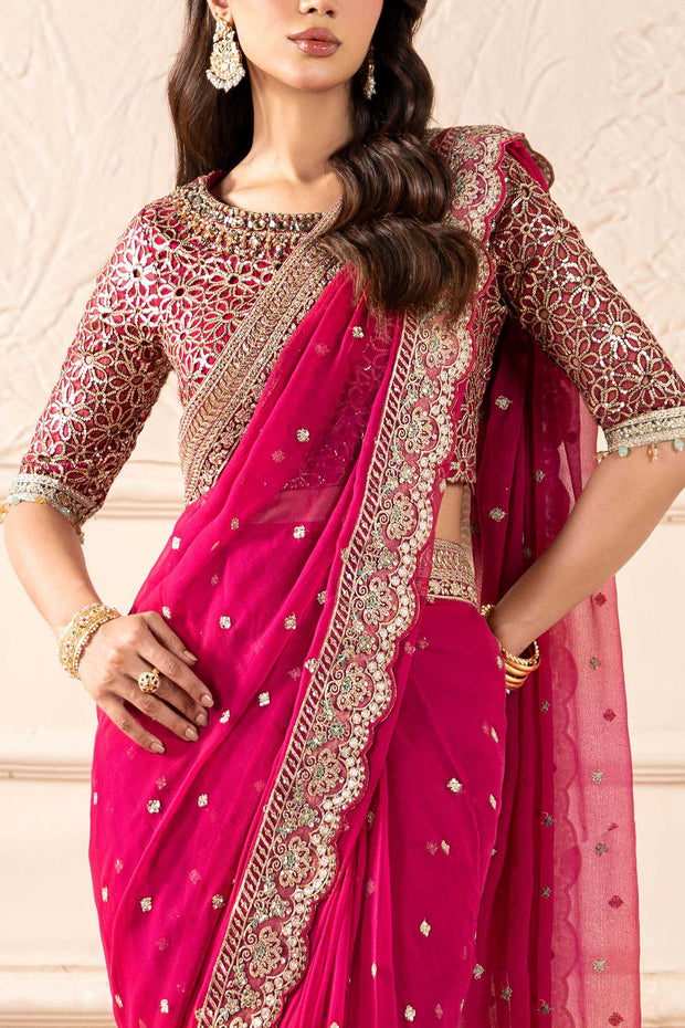 Pakistani Party Wear in Embroidered Chiffon Saree Style