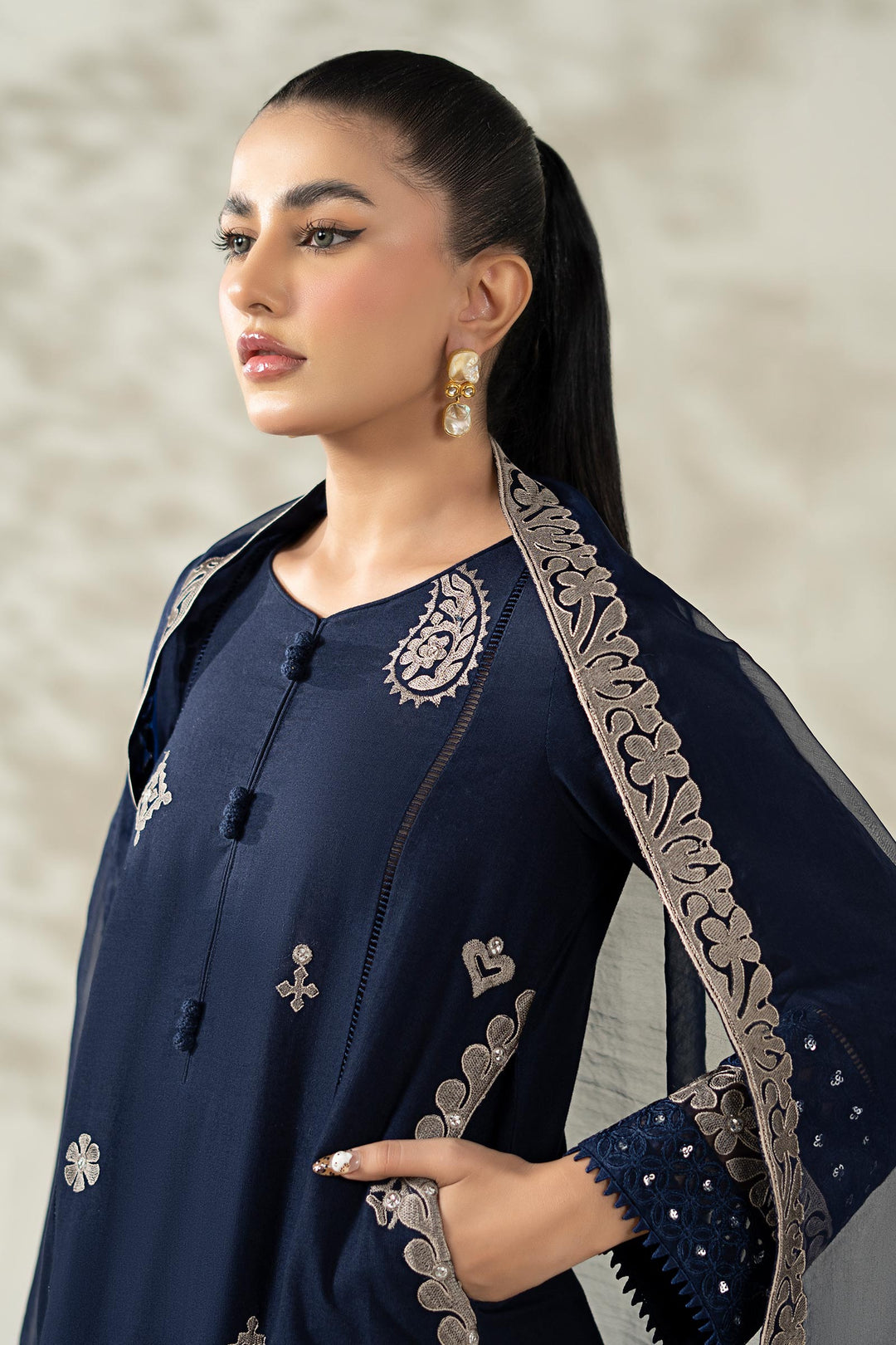 Premium Pakistani Party Wear in Embroidered Marina Suit Style
