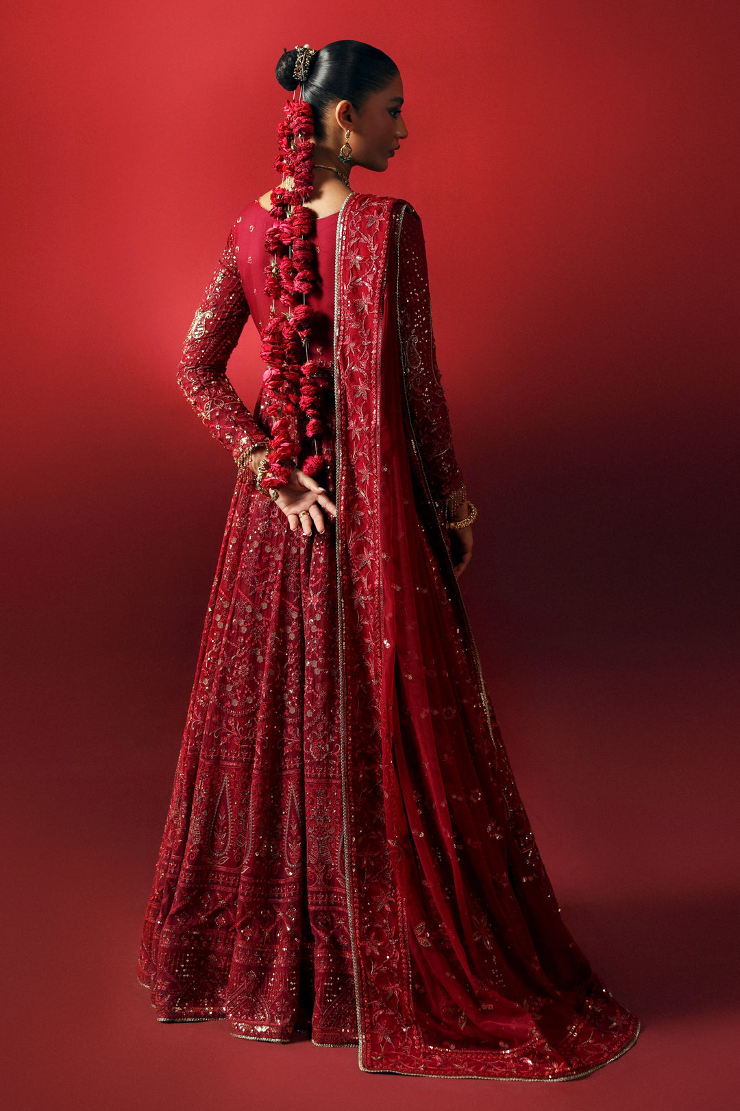 Premium Pakistani Wedding Dress in Elegant Red Maxi Frock Style