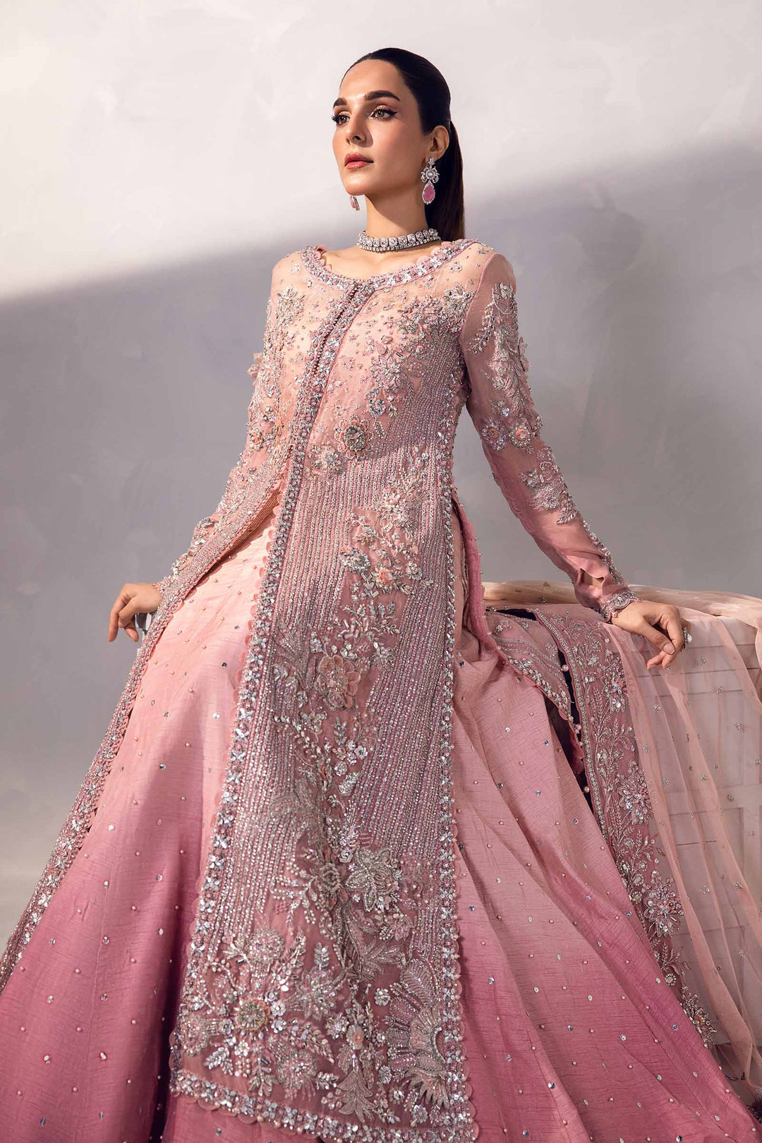 Premium Pakistani Wedding Dress in Pink Lehenga Shirt Style