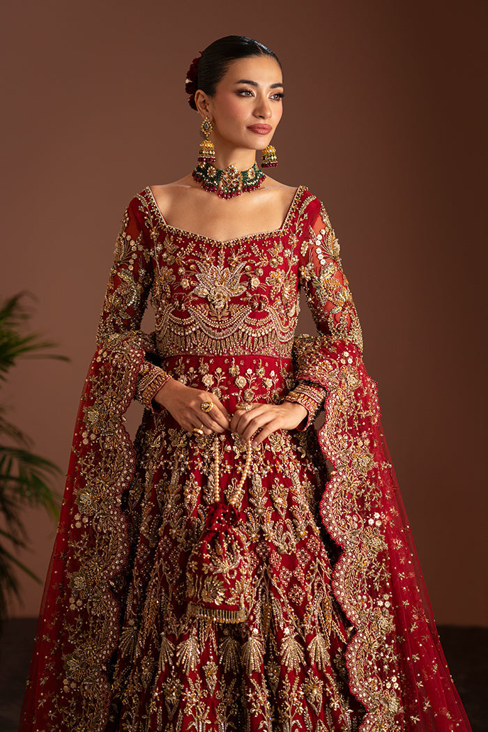 Premium Red Pakistani Bridal Dress in Gown and Dupatta Style