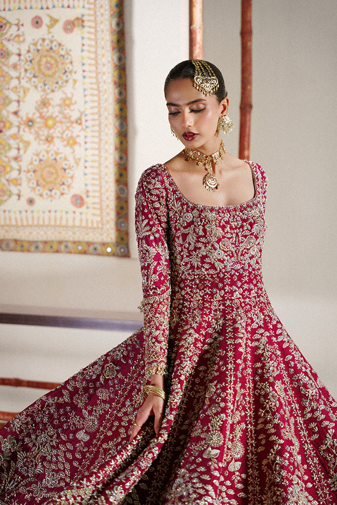 Premium Red Pakistani Bridal Dress in Lehenga Pishwas Style