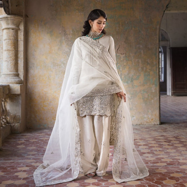 Pure White Raw Silk Salwar Kameez Pakistani Party Dresses 2023