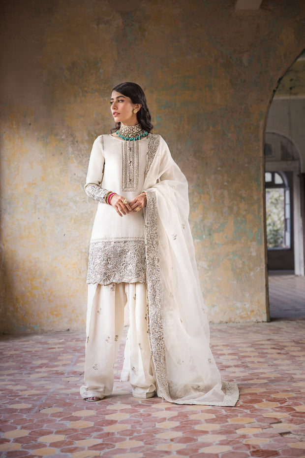 Pure White Raw Silk Salwar Kameez Pakistani Party Dress