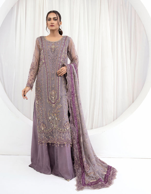 Purple Chiffon Embellished Pakistani Salwar Kameez