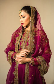 Purple Pakistani Bridal Dress in Sharara Kameez Dupatta Style