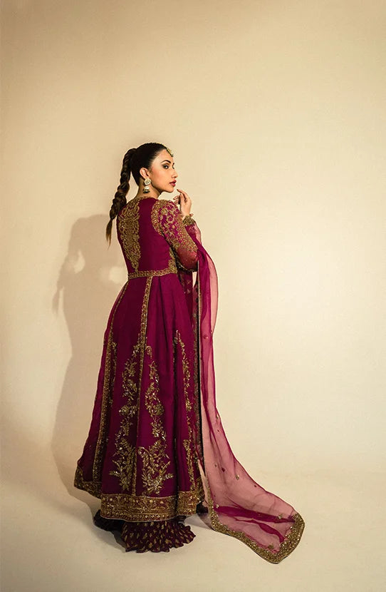 Purple Pakistani Bridal Dress in Wedding Sharara Kameez Style