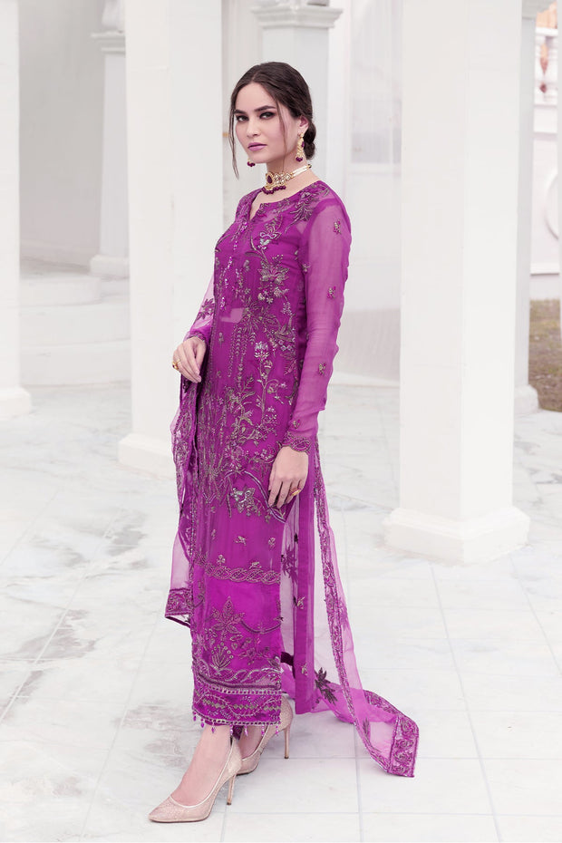 Purple Pakistani Salwar Kameez and Dupatta in Chiffon Fabric