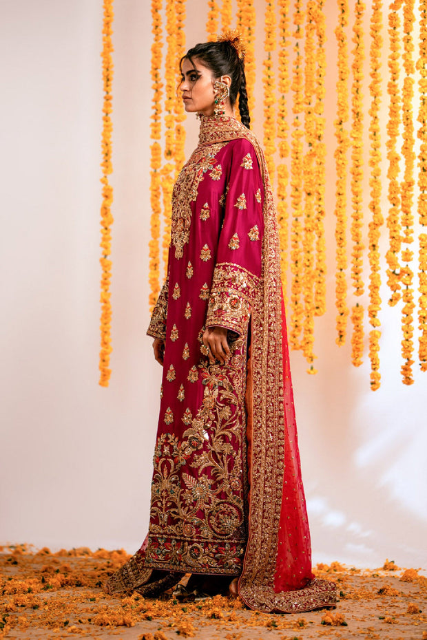 Purple Elegant Pakistani Wedding Dress in Long Kameez Style