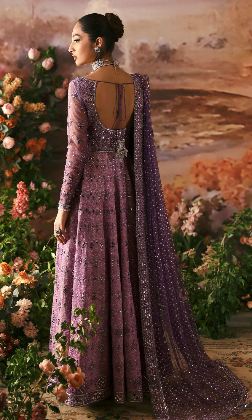 Purple Pishwas Frock Dupatta Pakistani Wedding Dress Online