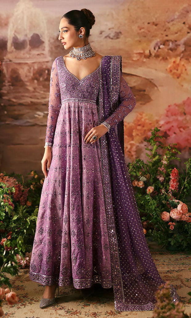 Purple Pishwas Frock Dupatta Pakistani Wedding Dress