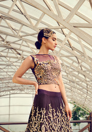 Pakistani Designer Bridal Dress in Regal Aubergine Silk