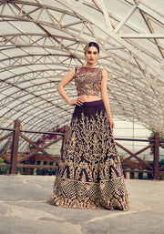 Pakistani Designer Bridal Dress in Regal Aubergine Silk