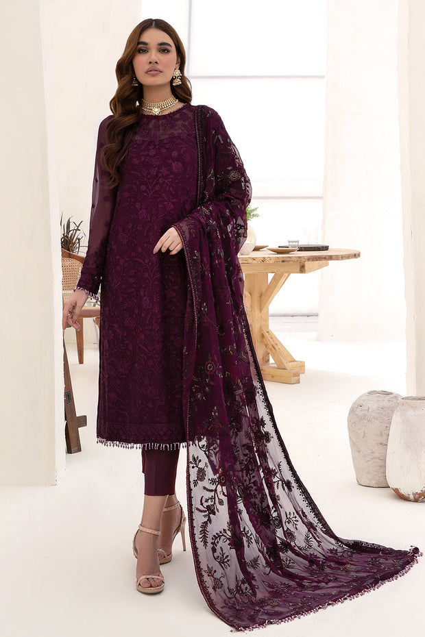 Elegant Multi-Shade Embroidered Chiffon Dress
