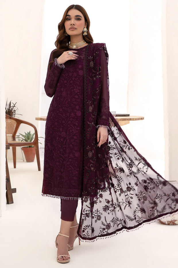 Elegant Multi-Shade Embroidered Chiffon Dress