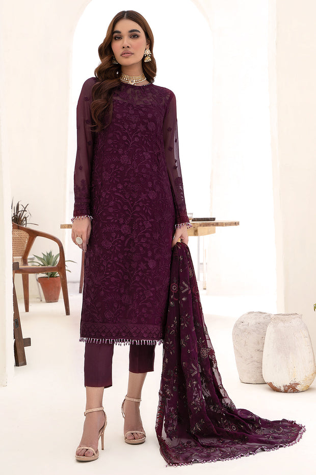 Elegant Multi-Shade Embroidered Chiffon Dress
