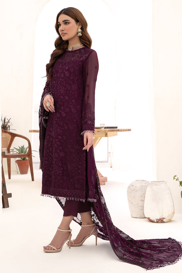 Elegant Multi-Shade Embroidered Chiffon Dress