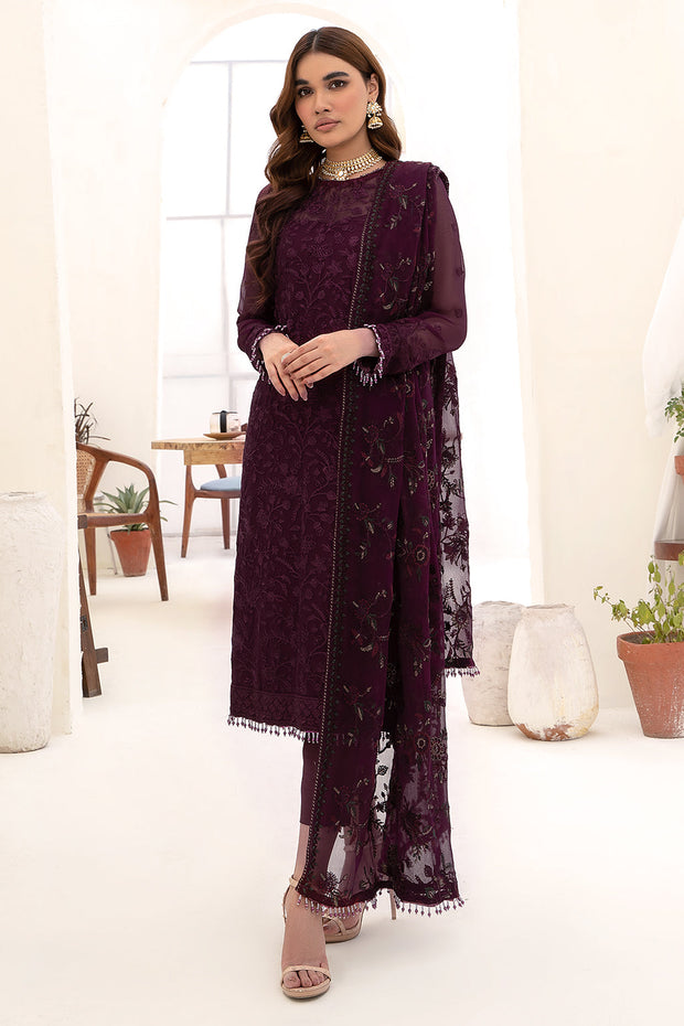 Elegant Multi-Shade Embroidered Chiffon Dress