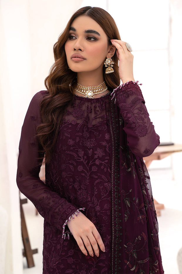 Elegant Multi-Shade Embroidered Chiffon Dress