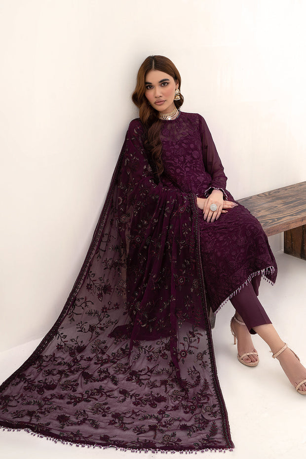 Elegant Multi-Shade Embroidered Chiffon Dress